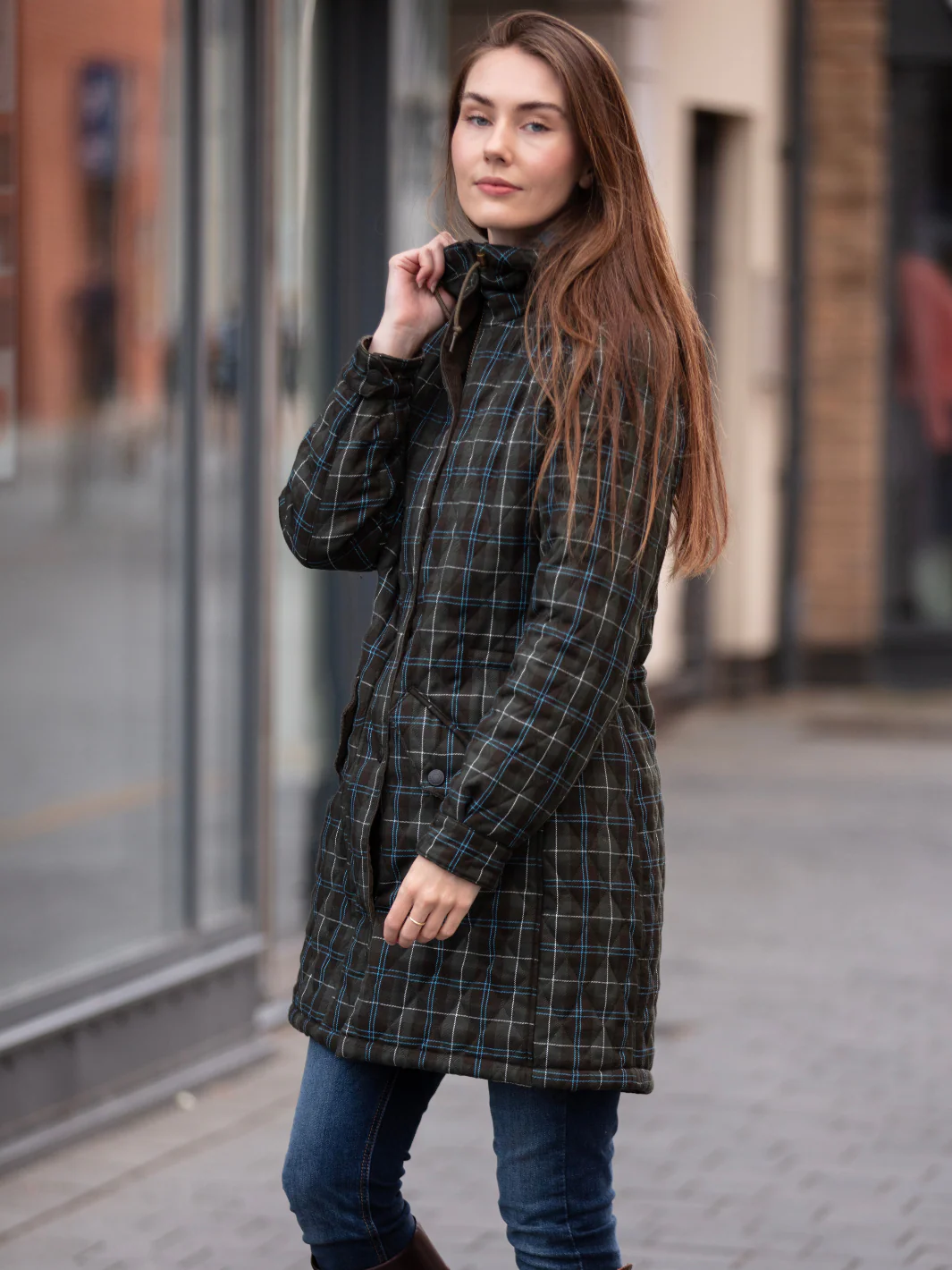 Newmarket Hooded Quilted Jacket - Olive Check - Image 4