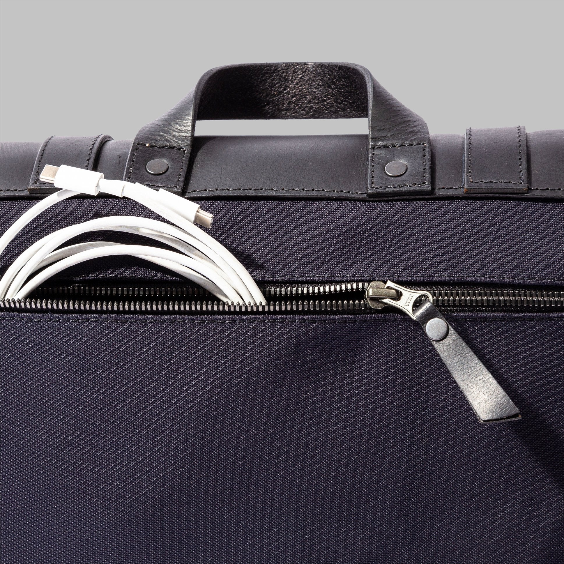 Portland Navy Nylon & Leather Messenger Bag - Image 8